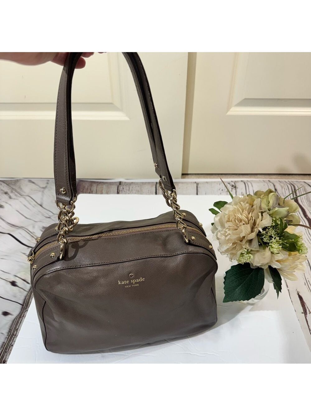 Kate Spade Litchfield Nanette Satchel Leather Bag French Grey